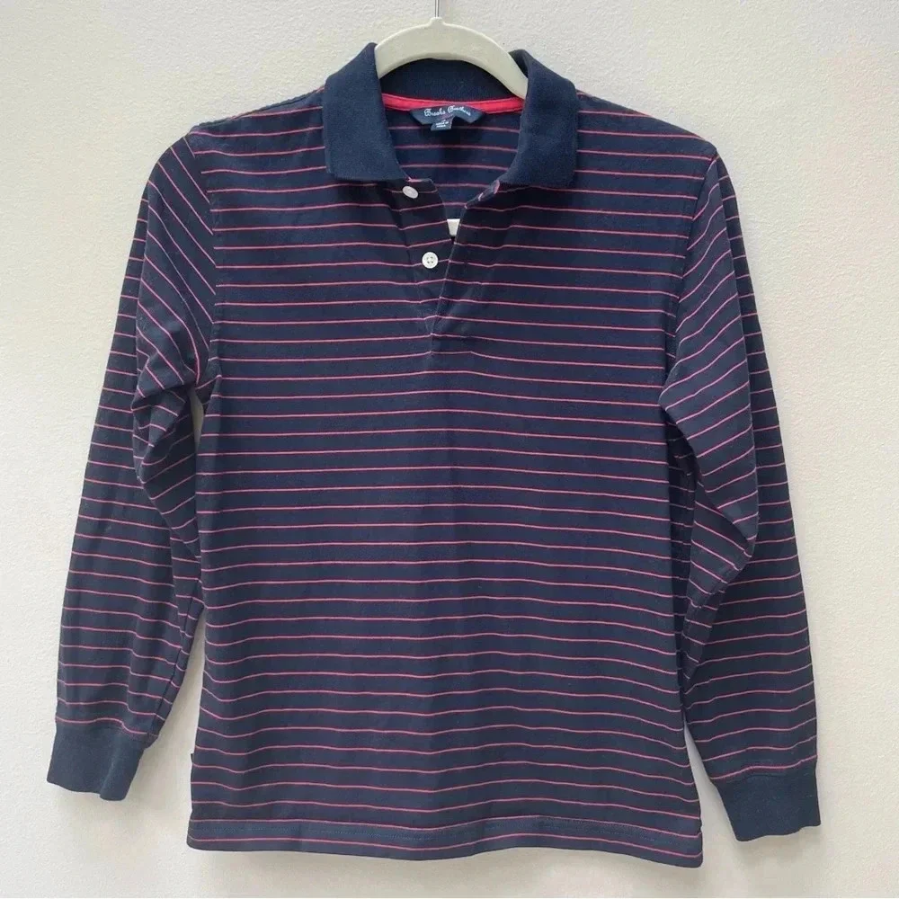 Brooks Brothers Kid’s Striped Long Sleeve Navy & Red Polo 100% Cotton Size M